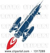 Vector Clip Art of Retro Blue Rocket with Red Flames 4 by Vector Tradition SM