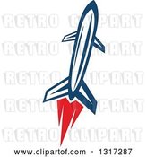 Vector Clip Art of Retro Blue Rocket with Red Flames 6 by Vector Tradition SM