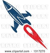 Vector Clip Art of Retro Blue Rocket with Red Flames 9 by Vector Tradition SM