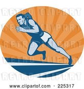 Vector Clip Art of Retro Blue Runner on a Track at Sunrise Logo by Patrimonio