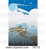 Vector Clip Art of Retro Blue Scene of Sputnik Orbiting Around Earth by Xunantunich