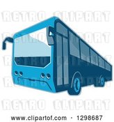 Vector Clip Art of Retro Blue Shuttle Bus Coach by Patrimonio