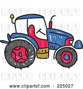 Vector Clip Art of Retro Blue Sketched Tractor by Prawny
