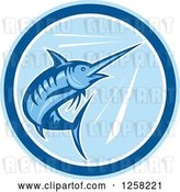 Vector Clip Art of Retro Blue Swimming Marlin Fish in a Circle by Patrimonio