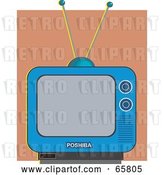 Vector Clip Art of Retro Blue Tv Set Against a Brown Wall by Prawny