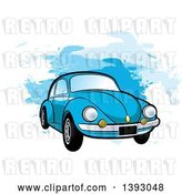 Vector Clip Art of Retro Blue VW Slug Bug Car over Blue Paint Strokes by Lal Perera