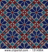 Vector Clip Art of Retro Blue White and Red Seamless Norwegian Embroidered Winter Pattern of Snowflakes in Diamonds by Vector Tradition SM