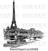 Vector Clip Art of Retro Boat Bridge and Eiffel Tower by Prawny Vintage