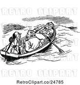 Vector Clip Art of Retro Boat with Four Men by Prawny Vintage