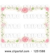 Vector Clip Art of Retro Boder of Vines and Pink Flowers by BNP Design Studio
