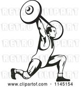 Vector Clip Art of Retro Bodybuilder Doing Lunges with a Barbell by Patrimonio