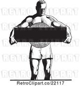 Vector Clip Art of Retro Bodybuilder Holding a Blank Sign by BestVector