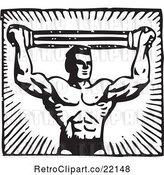 Vector Clip Art of Retro Bodybuilder Pulling a Band Above His Head by BestVector