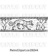 Vector Clip Art of Retro Border of a Wild Dog and Worm by Prawny Vintage
