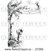 Vector Clip Art of Retro Border of Children and a Bird in a Tree by Prawny Vintage