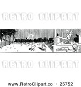Vector Clip Art of Retro Border of Parents and Children Playing in a Yard by Prawny Vintage