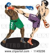 Vector Clip Art of Retro Boxer Fighter Kicking an Opponent 1 by Patrimonio