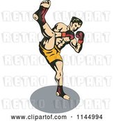 Vector Clip Art of Retro Boxer Fighter Kicking by Patrimonio