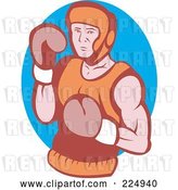 Vector Clip Art of Retro Boxer over a Blue Oval Logo by Patrimonio