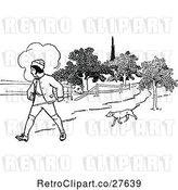 Vector Clip Art of Retro Boy and Dog Walking by Prawny Vintage