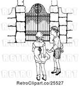 Vector Clip Art of Retro Boy and Girl at a Gate by Prawny Vintage