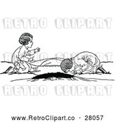 Vector Clip Art of Retro Boy and Girl by a Hole and Cliff by Prawny Vintage