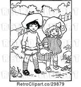 Vector Clip Art of Retro Boy and Girl Carrying a Basket by Prawny Vintage
