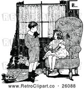 Vector Clip Art of Retro Boy and Girl Discussing a Book in a Living Room by Prawny Vintage