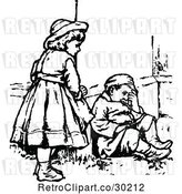 Vector Clip Art of Retro Boy and Girl in a Corner by Prawny Vintage