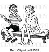 Vector Clip Art of Retro Boy and Girl Laughing on a Bench by Prawny Vintage