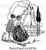 Vector Clip Art of Retro Boy and Girl near a Castle by Prawny Vintage