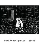 Vector Clip Art of Retro Boy and Girl on a Sidewalk by Prawny Vintage