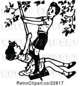 Vector Clip Art of Retro Boy and Girl Playing on a Swing by Prawny Vintage