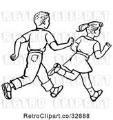 Vector Clip Art of Retro Boy and Girl Running in by Picsburg