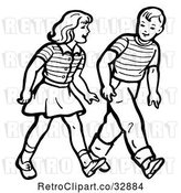 Vector Clip Art of Retro Boy and Girl Walking in by Picsburg