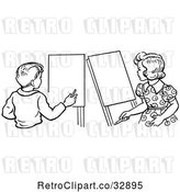 Vector Clip Art of Retro Boy and Girl with Art Easels in by Picsburg