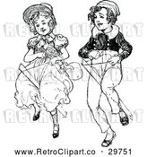Vector Clip Art of Retro Boy and Girl with Cock Ponies by Prawny Vintage
