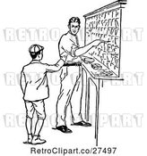 Vector Clip Art of Retro Boy and Guy in a Sorting Office by Prawny Vintage