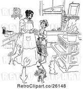 Vector Clip Art of Retro Boy and Mother with Dogs in a Kitchen by Prawny Vintage