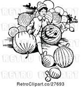 Vector Clip Art of Retro Boy Carving a Pumpkin by Prawny Vintage