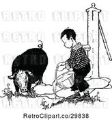Vector Clip Art of Retro Boy Giving Water to a Pig by Prawny Vintage