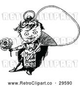 Vector Clip Art of Retro Boy Holding a Fan and Rose by Prawny Vintage