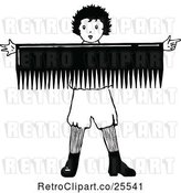 Vector Clip Art of Retro Boy Holding a Giant Comb Sign by Prawny Vintage
