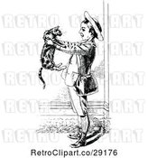 Vector Clip Art of Retro Boy Holding up a Cat by Prawny Vintage