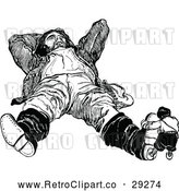 Vector Clip Art of Retro Boy Hugging a Giants Foot by Prawny Vintage