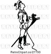 Vector Clip Art of Retro Boy in a Sailor Costume Standing with a Stick Horse by Prawny Vintage