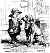Vector Clip Art of Retro Boy Lecturing a Dog for Chewing by Prawny Vintage