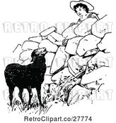 Vector Clip Art of Retro Boy Looking at a Black Sheep by Prawny Vintage