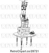 Vector Clip Art of Retro Boy on a Pile of Furniture Fixing a Light Fixture by Prawny Vintage