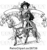 Vector Clip Art of Retro Boy on a Pony with a Castle and Banner by Prawny Vintage